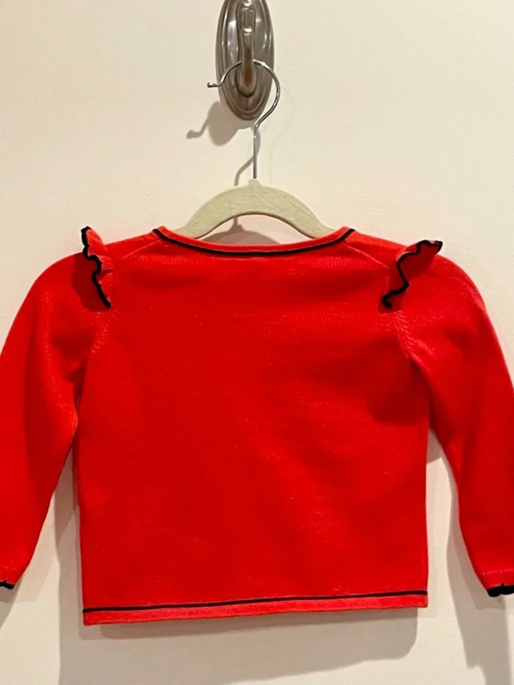 Janie and Jack Bright Coral Cardigan with Navy Trim - 12-18 mo.